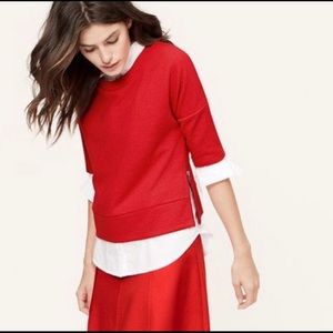 Loft Red Jacquard Short Sleeve Top S